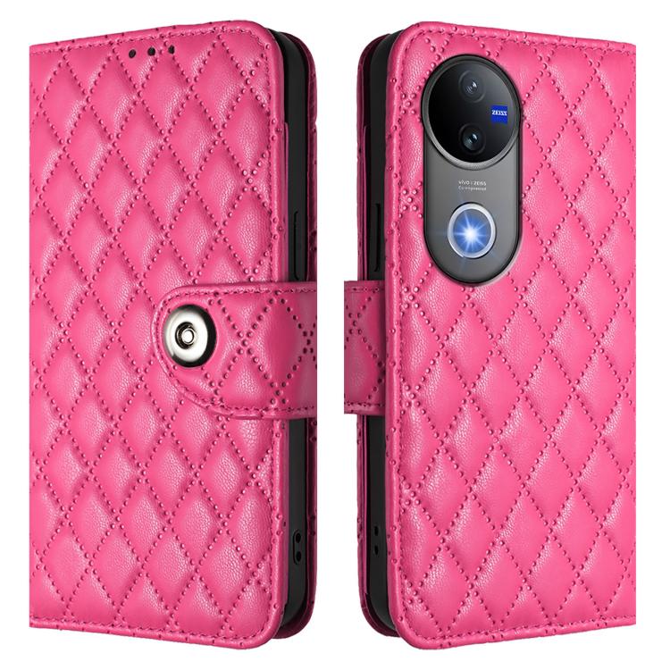 For vivo V50 5G Global Rhombic Texture Flip Leather Phone Case with Lanyard