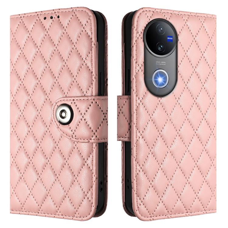 For vivo V50 5G Global Rhombic Texture Flip Leather Phone Case with Lanyard