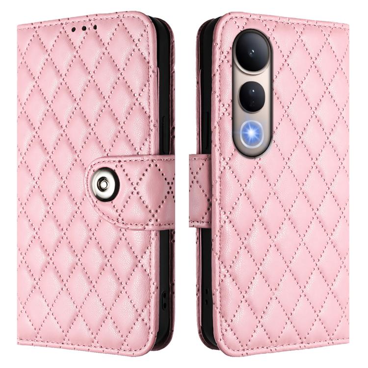For vivo V50 Lite 5G Rhombic Texture Flip Leather Phone Case with Lanyard