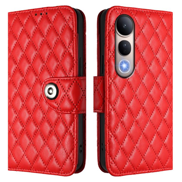 For vivo V50 Lite 5G Rhombic Texture Flip Leather Phone Case with Lanyard