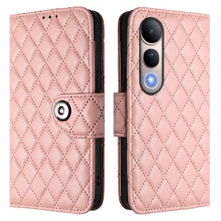 For vivo V50 Lite 5G Rhombic Texture Flip Leather Phone Case with Lanyard