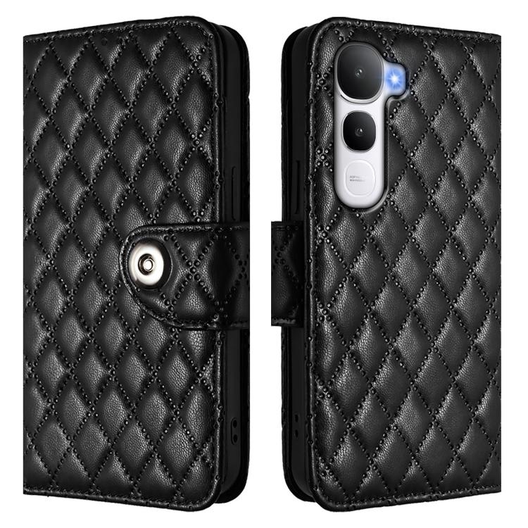 For vivo Y400 5G Global Rhombic Texture Flip Leather Phone Case with Lanyard