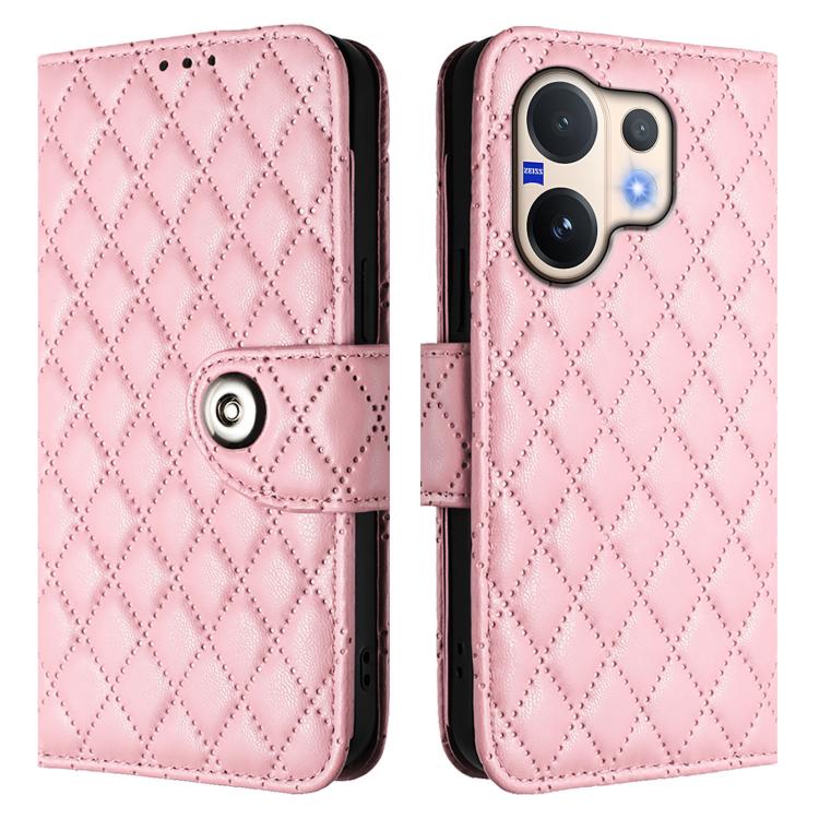 For vivo V60 5G Global Rhombic Texture Flip Leather Phone Case with Lanyard