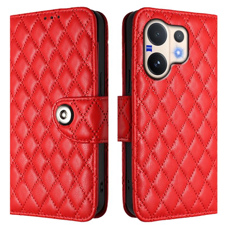 For vivo V60 5G Global Rhombic Texture Flip Leather Phone Case with Lanyard