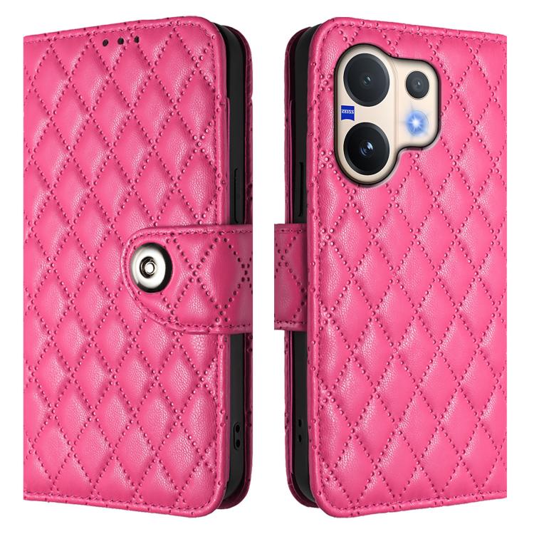 For vivo V60 5G Global Rhombic Texture Flip Leather Phone Case with Lanyard