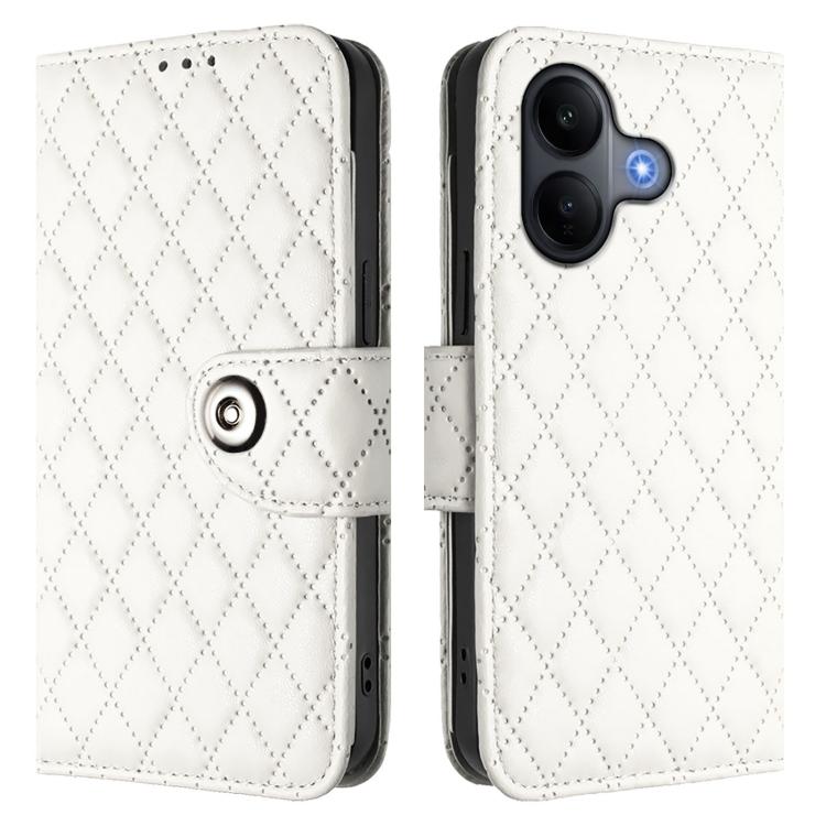 For vivo V60 Lite 5G Global Rhombic Texture Flip Leather Phone Case with Lanyard