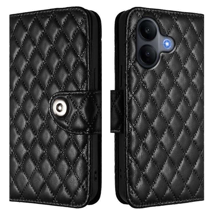 For vivo V60 Lite 5G Global Rhombic Texture Flip Leather Phone Case with Lanyard