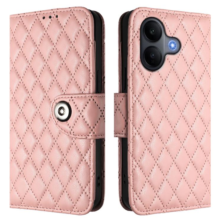 For vivo V60 Lite 5G Global Rhombic Texture Flip Leather Phone Case with Lanyard