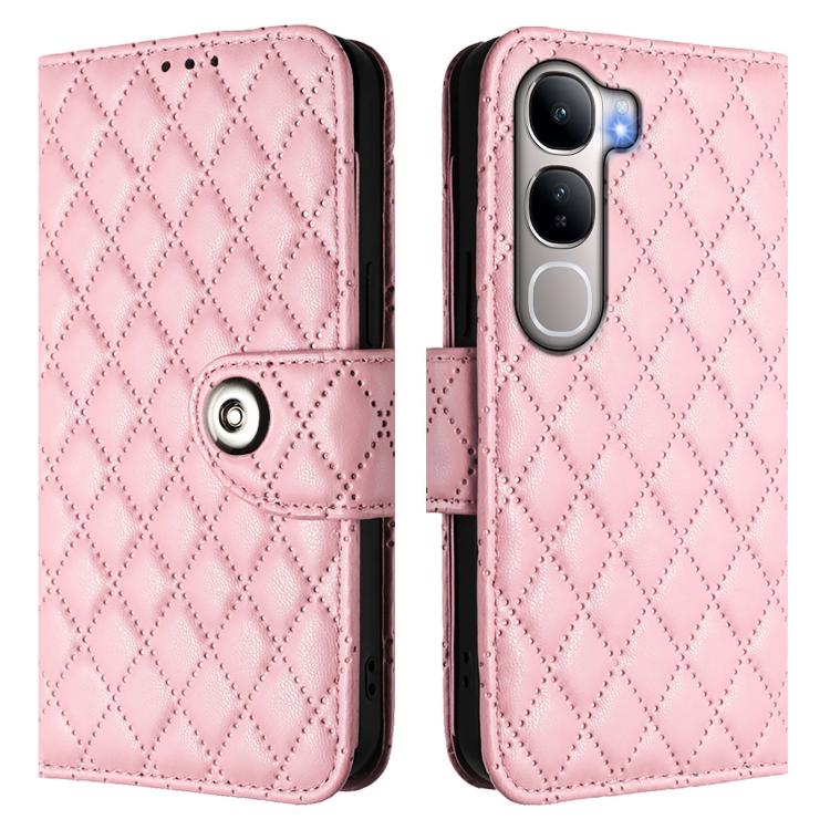 For vivo Y31 5G Global Rhombic Texture Flip Leather Phone Case with Lanyard