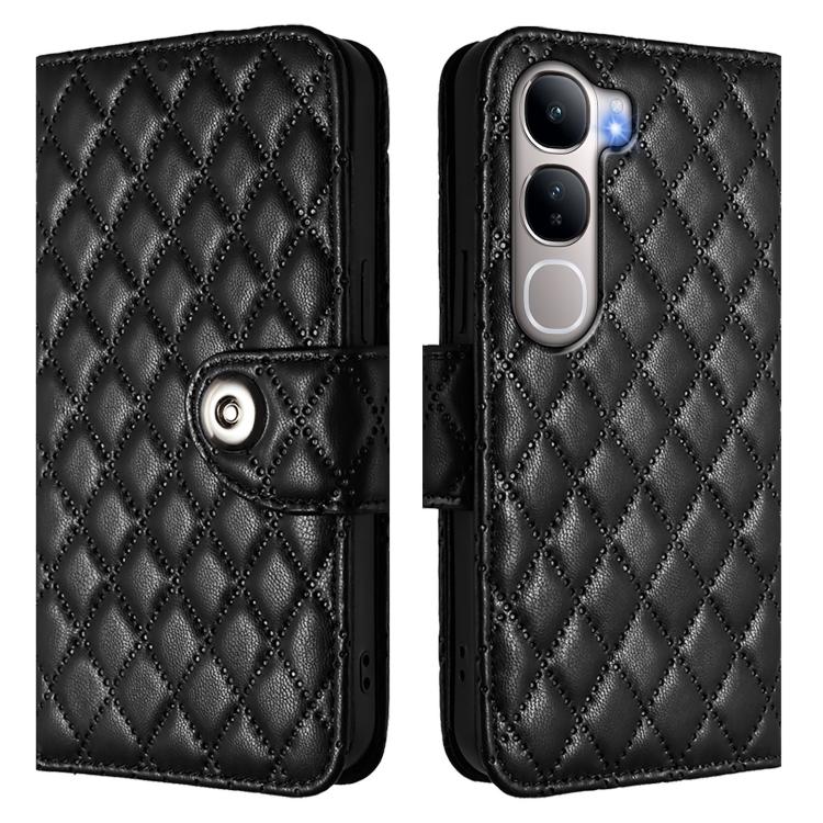 For vivo Y31 5G Global Rhombic Texture Flip Leather Phone Case with Lanyard