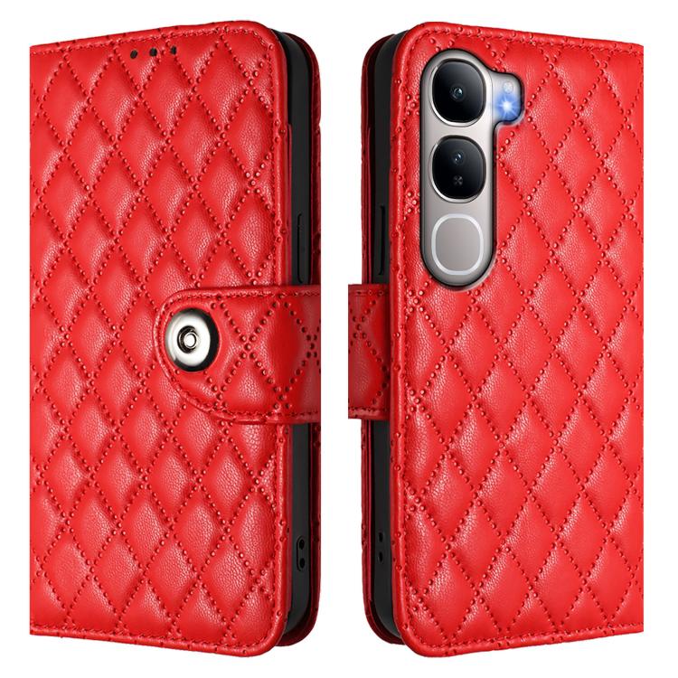For vivo Y31 5G Global Rhombic Texture Flip Leather Phone Case with Lanyard