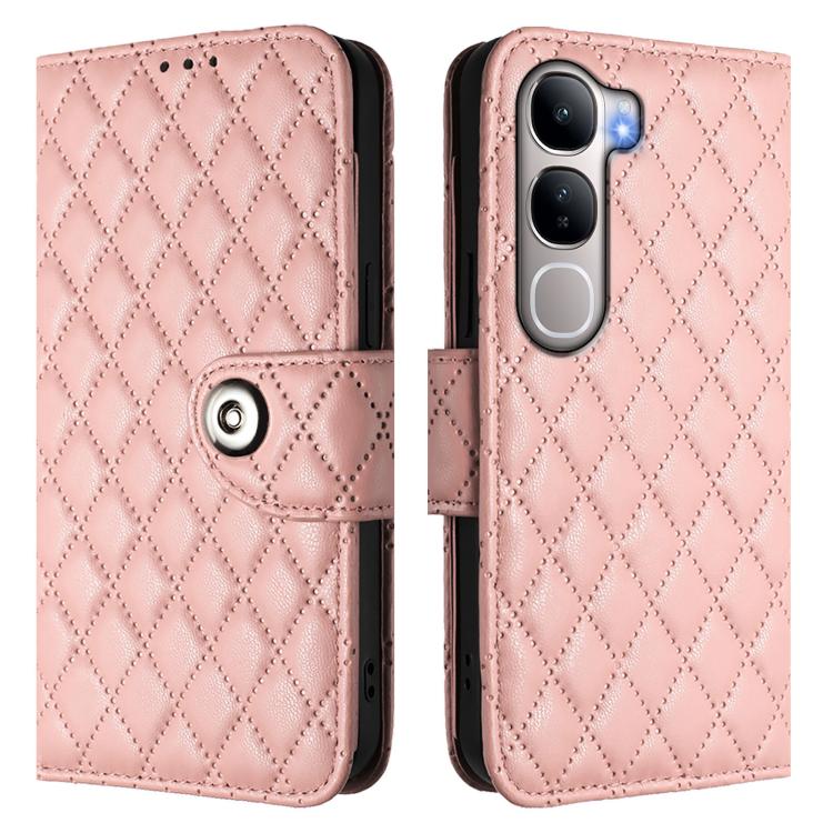 For vivo Y31 5G Global Rhombic Texture Flip Leather Phone Case with Lanyard