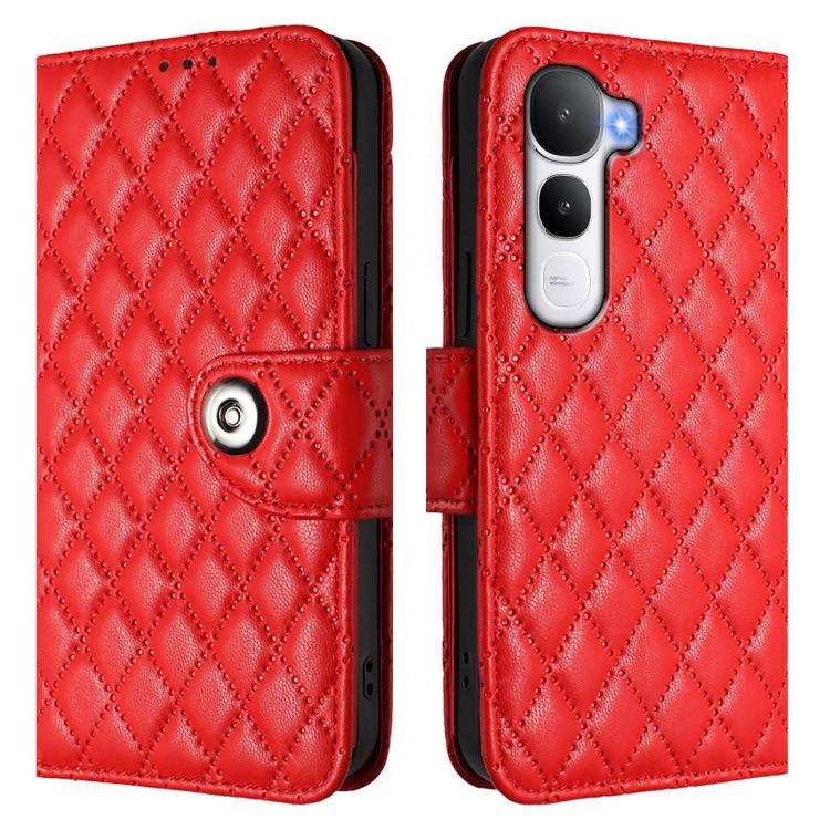 For vivo Y400 4G Rhombic Texture Flip Leather Phone Case with Lanyard