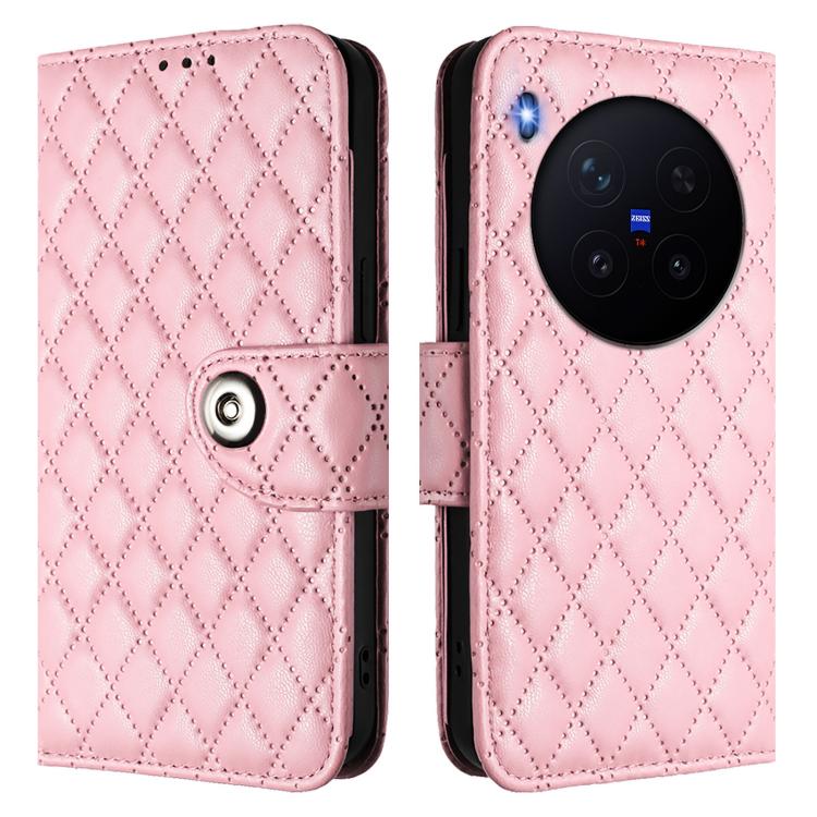 For vivo X300 Pro Rhombic Texture Flip Leather Phone Case with Lanyard