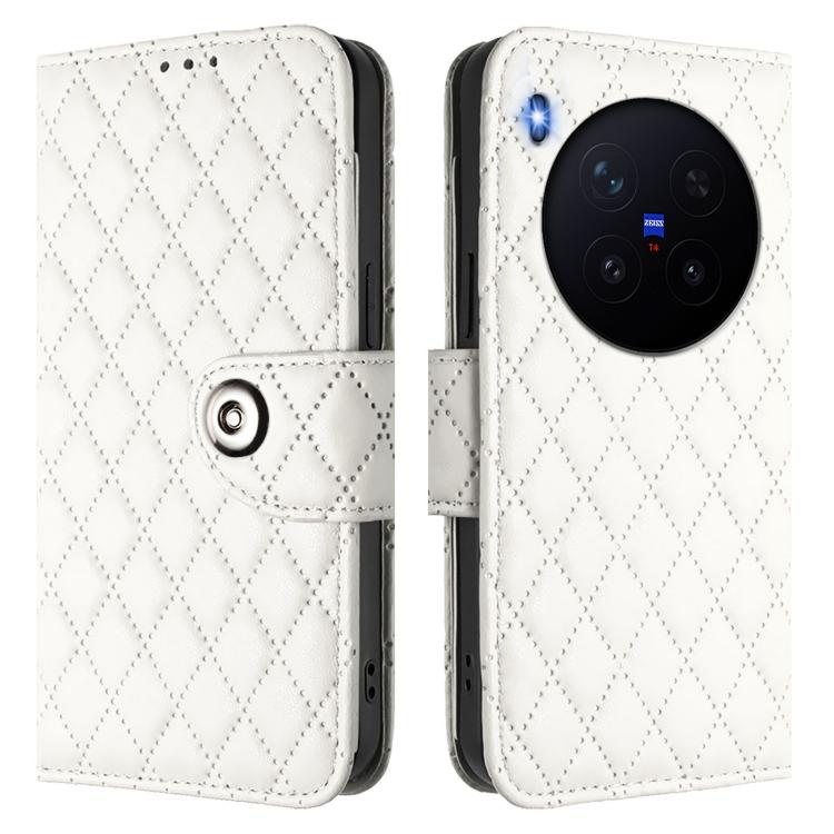 For vivo X300 Rhombic Texture Flip Leather Phone Case with Lanyard