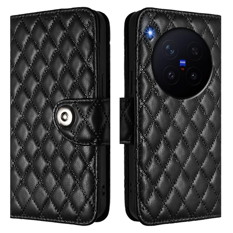 For vivo X300 Rhombic Texture Flip Leather Phone Case with Lanyard
