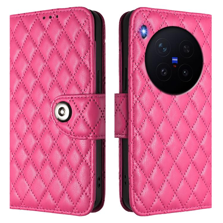 For vivo X300 Rhombic Texture Flip Leather Phone Case with Lanyard