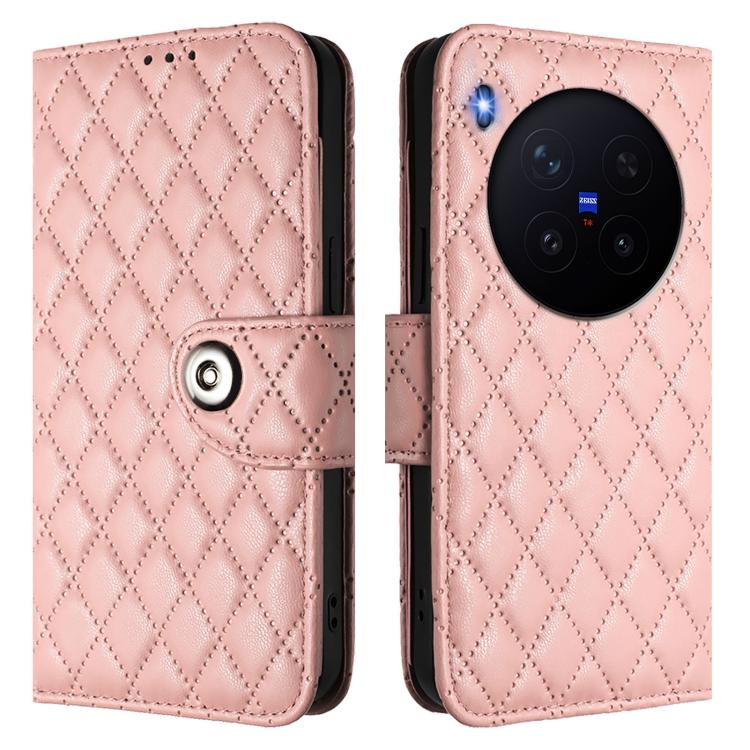 For vivo X300 Rhombic Texture Flip Leather Phone Case with Lanyard