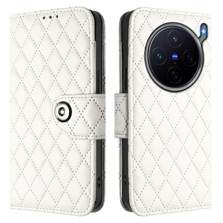 For vivo X300s 5G Rhombic Texture Flip Leather Phone Case with Lanyard