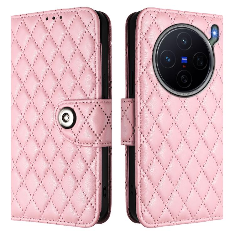 For vivo X300s 5G Rhombic Texture Flip Leather Phone Case with Lanyard