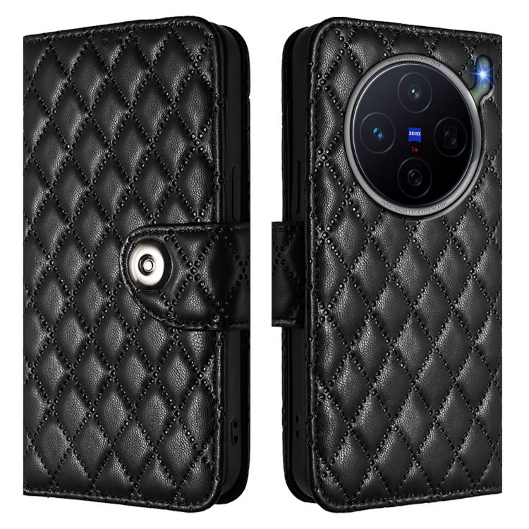 For vivo X300s 5G Rhombic Texture Flip Leather Phone Case with Lanyard