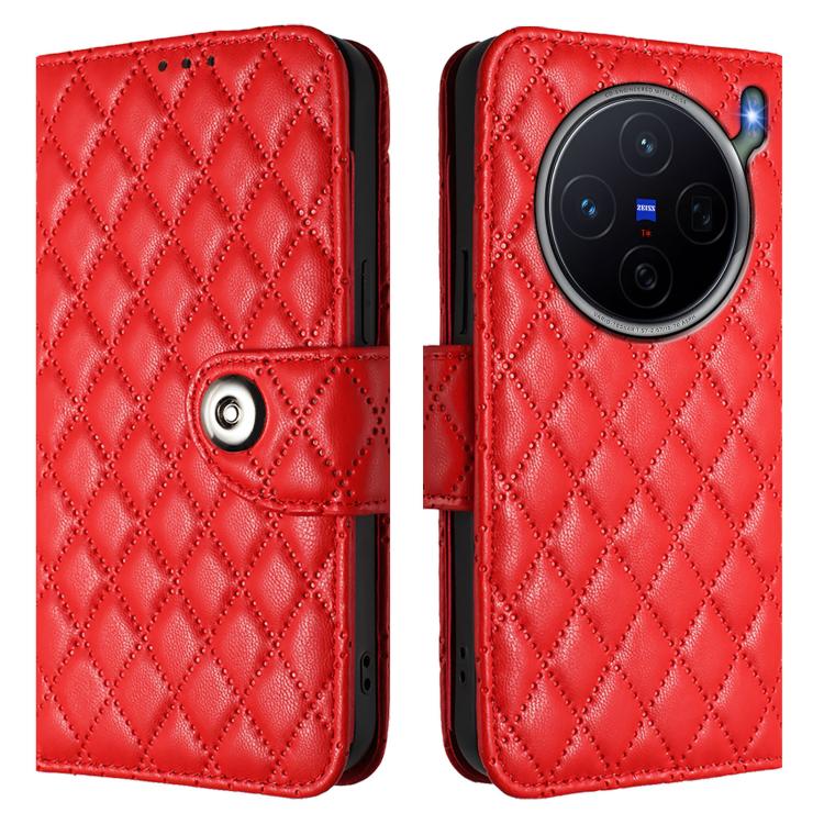 For vivo X300s 5G Rhombic Texture Flip Leather Phone Case with Lanyard