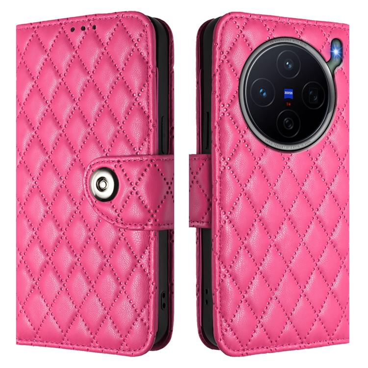 For vivo X300s 5G Rhombic Texture Flip Leather Phone Case with Lanyard