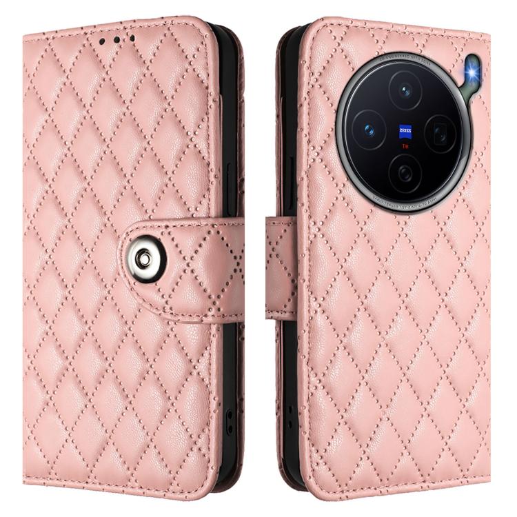 For vivo X300s 5G Rhombic Texture Flip Leather Phone Case with Lanyard