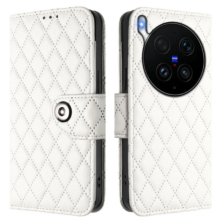 For vivo X300 Ultra 5G Rhombic Texture Flip Leather Phone Case with Lanyard