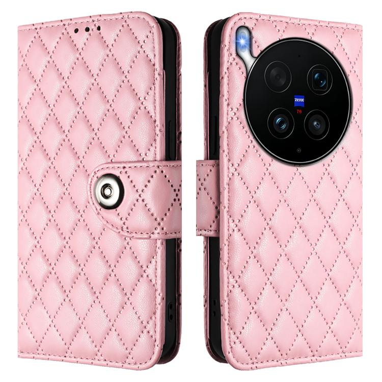For vivo X300 Ultra 5G Rhombic Texture Flip Leather Phone Case with Lanyard