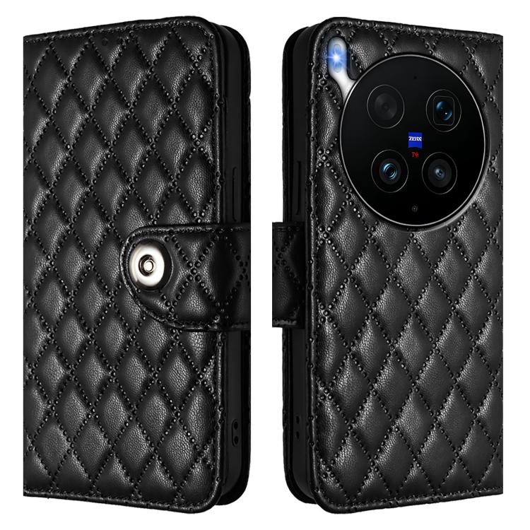 For vivo X300 Ultra 5G Rhombic Texture Flip Leather Phone Case with Lanyard