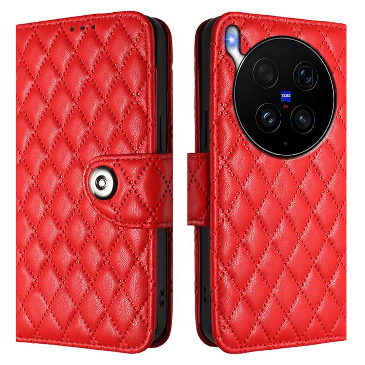 For vivo X300 Ultra 5G Rhombic Texture Flip Leather Phone Case with Lanyard