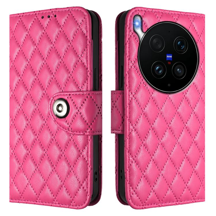 For vivo X300 Ultra 5G Rhombic Texture Flip Leather Phone Case with Lanyard