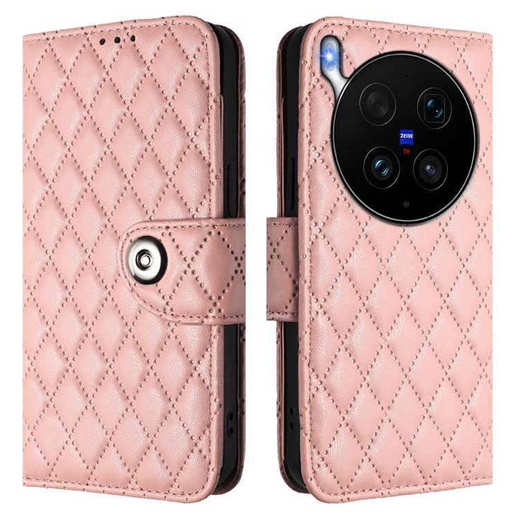 For vivo X300 Ultra 5G Rhombic Texture Flip Leather Phone Case with Lanyard
