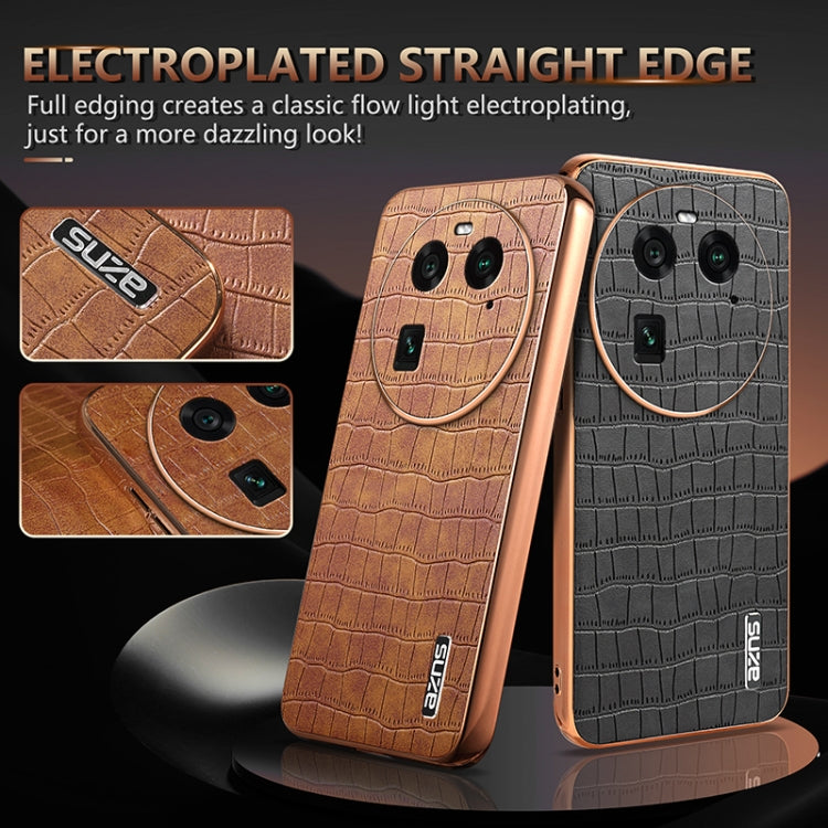 For OPPO Find X6 AZNS Electroplated Frame Crocodile Texture Full Coverage Phone Case