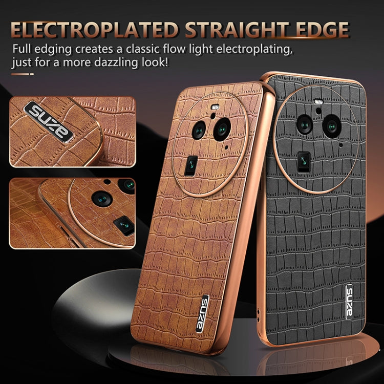 For OPPO Find X6 Pro AZNS Electroplated Frame Crocodile Texture Full Coverage Phone Case