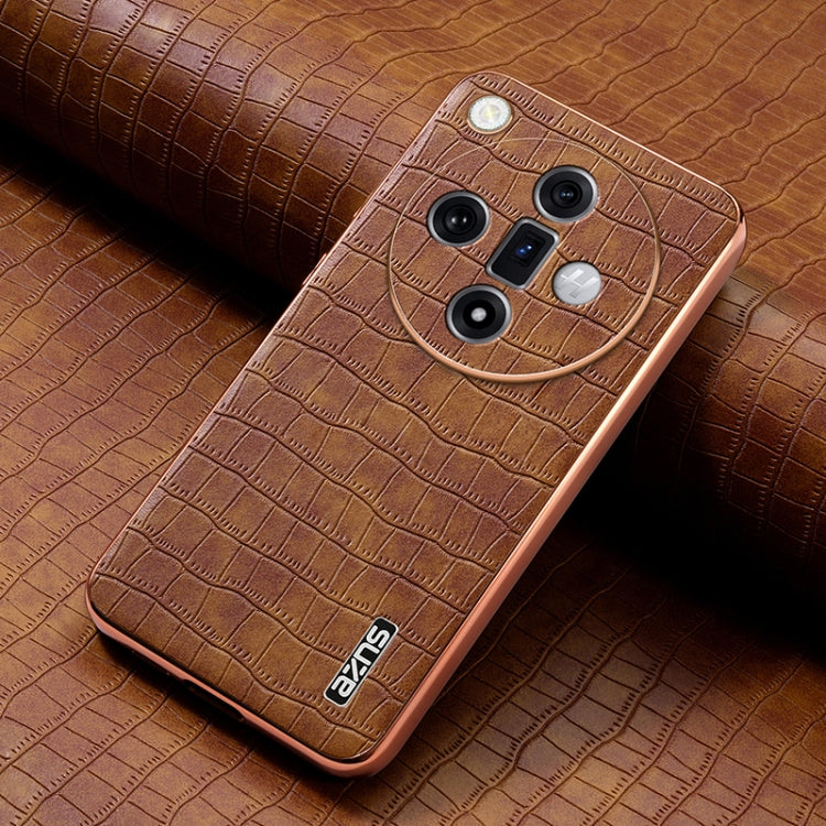 For OPPO Find X7 Ultra AZNS Electroplated Frame Crocodile Texture Full Coverage Phone Case