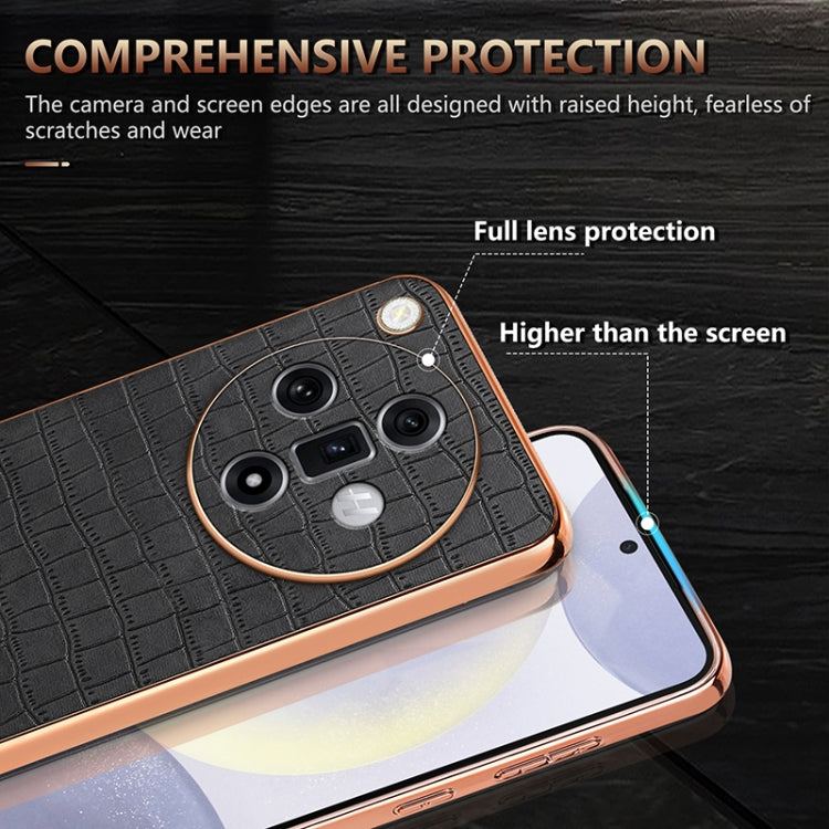 For OPPO Find X7 Ultra AZNS Electroplated Frame Crocodile Texture Full Coverage Phone Case