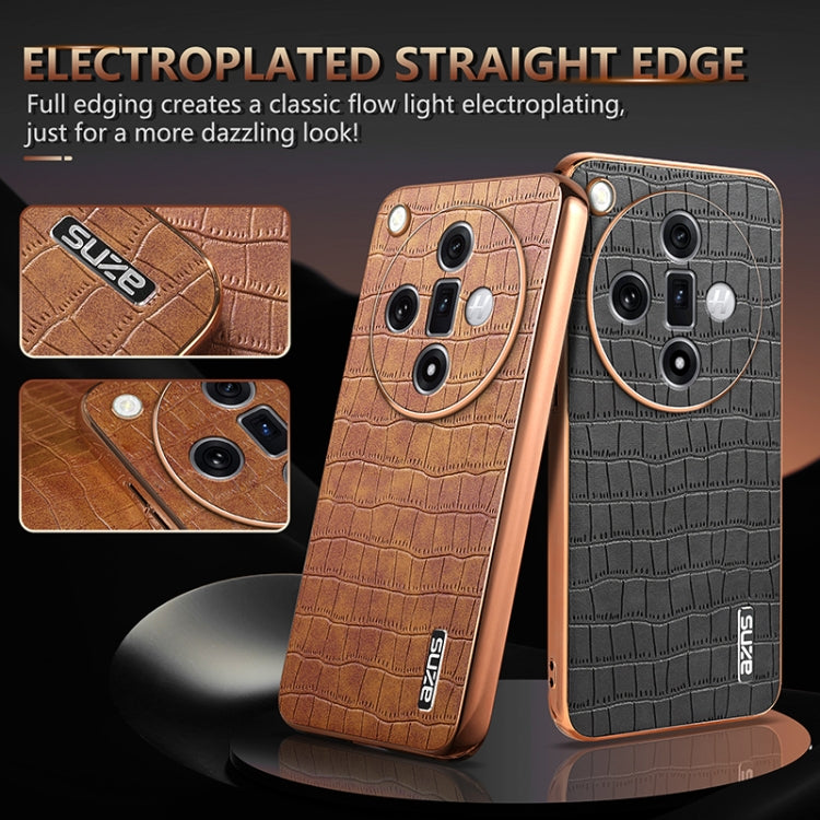 For OPPO Find X7 Ultra AZNS Electroplated Frame Crocodile Texture Full Coverage Phone Case