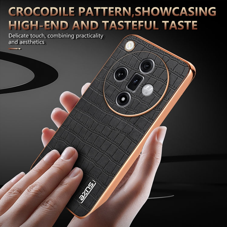 For OPPO Find X7 Ultra AZNS Electroplated Frame Crocodile Texture Full Coverage Phone Case