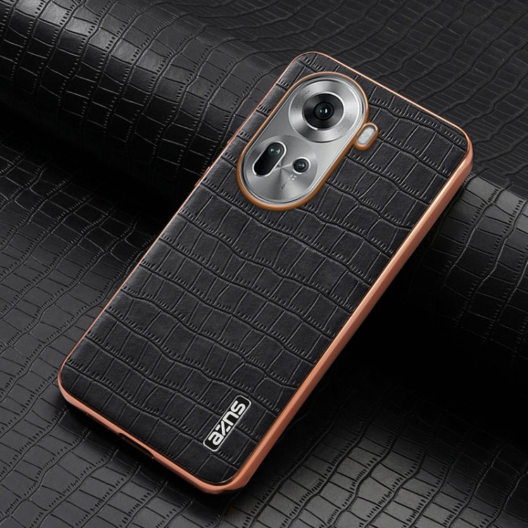 For OPPO Reno11 Global AZNS Electroplated Frame Crocodile Texture Full Coverage Phone Case
