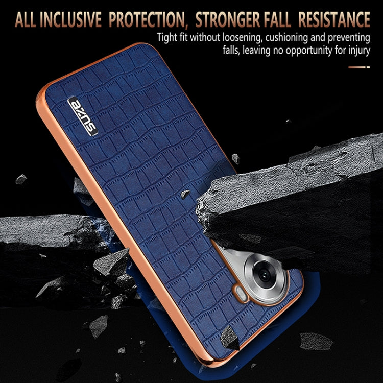 For OPPO Reno11 Global AZNS Electroplated Frame Crocodile Texture Full Coverage Phone Case