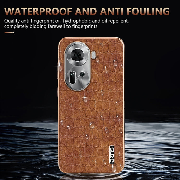 For OPPO Reno11 Global AZNS Electroplated Frame Crocodile Texture Full Coverage Phone Case