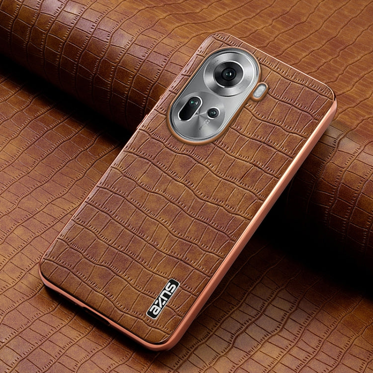 For OPPO Reno11 Global AZNS Electroplated Frame Crocodile Texture Full Coverage Phone Case