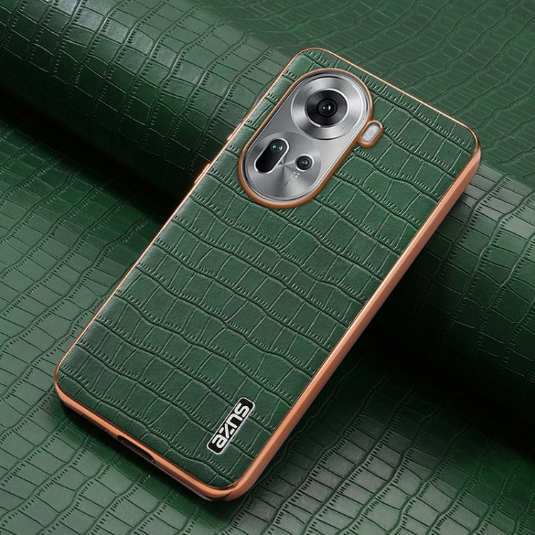 For OPPO Reno11 Global AZNS Electroplated Frame Crocodile Texture Full Coverage Phone Case