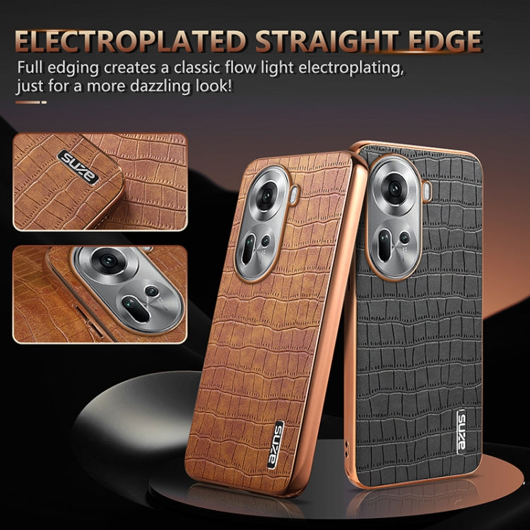 For OPPO Reno11 Global AZNS Electroplated Frame Crocodile Texture Full Coverage Phone Case