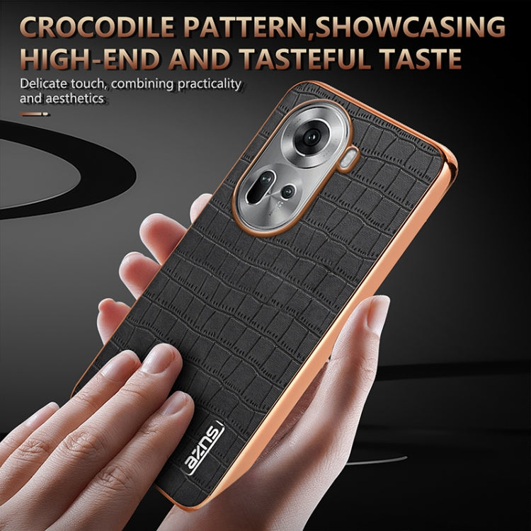 For OPPO Reno11 Global AZNS Electroplated Frame Crocodile Texture Full Coverage Phone Case