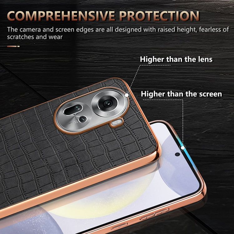 For OPPO Reno11 Global AZNS Electroplated Frame Crocodile Texture Full Coverage Phone Case