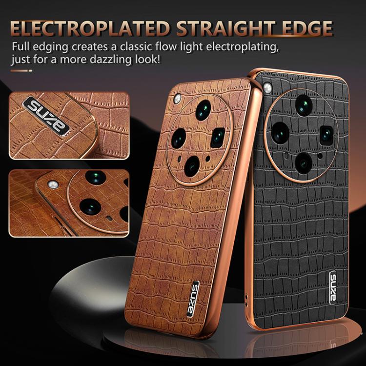 For OPPO Find X8 Ultra AZNS Electroplated Frame Crocodile Texture Full Coverage Phone Case