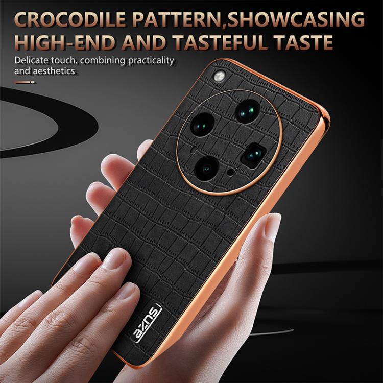 For OPPO Find X8 Ultra AZNS Electroplated Frame Crocodile Texture Full Coverage Phone Case